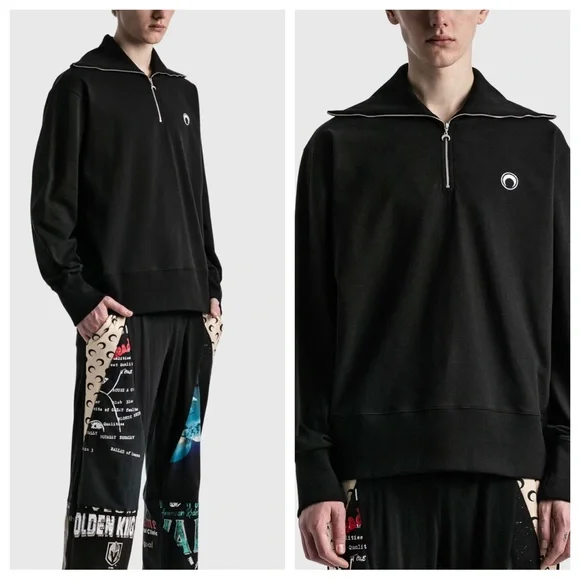 Marine Serre Ecofuturist Printed Half Zip Pullover Logo Sweatshirt